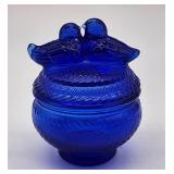 cobalt blue candy dish w bird handle