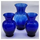blue glass vases