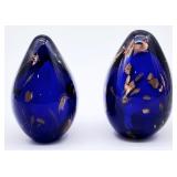 hand blown cobalt w gold fleck glass paperweights