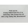 Pick up Fri 9-3 or Sat. 9-12 @ 105 Long Valley Rd