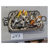 old silverware & tray
