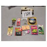 fishing lures, jigs, line, etc.