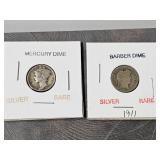 SILVER Rare 1911 Barber & 1942 Mercury Dimes SILVER Rare 1911 Barber & 1942 Mercury Dimes
