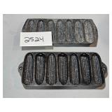 1 Wagner - 1 not marked cornstick cast iron pans