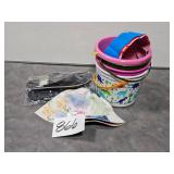 beach hat, shoes, & buckets