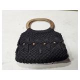 Black purse with wooden handle