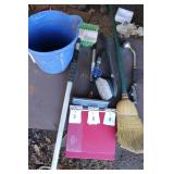 Brushes, broom, bucket with hose wand, etc.