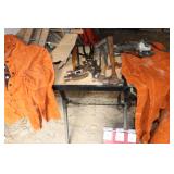 Hammers, grinder, safety apron, work table, etc.