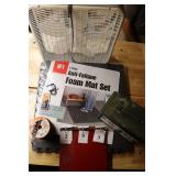 Foam mats, fan, etc.