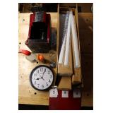 Blinds, coffee maker, clock