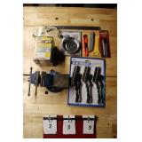 Vise, knives, and brushes