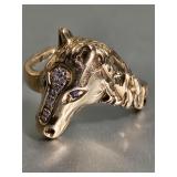 HORSE HEAD 10K YG Natural Sapphire Eyes