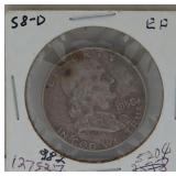 1958-D Silver Franklin half dollar