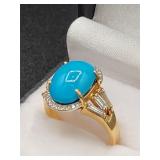 10x15 Turquoise 18K YG 6 Natural Diamonds