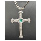 Antique Diamond Emerald Cross Pendant - see desc.