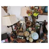 collectibles, vases, lamps, etc. on table