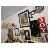 art on wall & shades on shelf