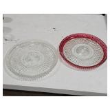 Indiana Glass Diamond Point Ruby & Clear Torte