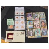 medallions, ball cards, stamp
