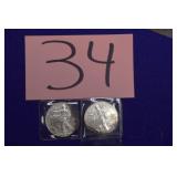 2 1996 American Silver Eagles