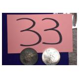 2 1994 Mexican Libertad Silver Coins