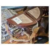 2 - quarter top marble tables - one is damaged