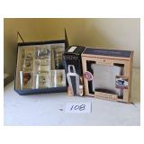 liquor - bar glasses, flask, mixer canister