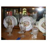 wine glasses, dessert plates, china plates