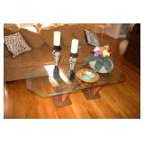 glass top cocktail table and accessories