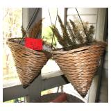 2 Rope & Fern Cone Shaped Hanging Basket Planters