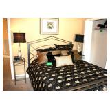 Bed, Lamps, Nightstands, Bedding