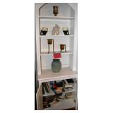 candle holders, vase, books