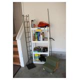 Shelf with items, cd rack and stool