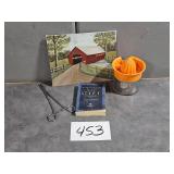 covered bridge painting, juicer, clamp, NT