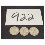 (3) RARE SILVER Walking Liberty 1/2 Dollars