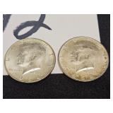 2 - SILVER 1964 Kennedy Half Dollars