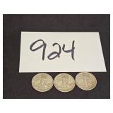 (3) RARE SILVER WALKING LIBERTY 1/2 Dollars