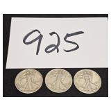 (3) RARE SILVER Walking Liberty 1/2 dollars
