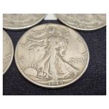 5 - Silver Walking Liberty half dollars