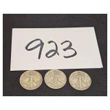 (3) RARE SILVER Walking Liberty 1/2 Dollars