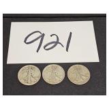 (3) RARE SILVER Walking Liberty 1/2 dollars