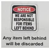 Items left behind will be abandonded