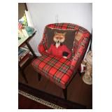 Red plaid chair and fox pillow