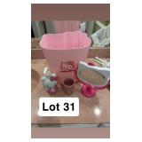 Hello Kitty trashcan, soap pump, mirror and cup