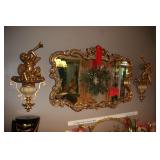 Cherub wall sconces, gold mirror