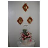 3 Diamond shape plaques with cherubs, vase and etc