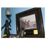 Bronze figurine lamp, horse sculpture, print