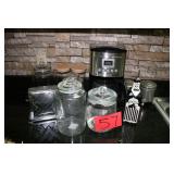 Glass storage jars, vintage toaster, coffee maker