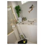 Column with Greek sculpture, vintage scale & decor