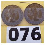 1964 & 1954 Queen Elizabeth Large Half Pennies